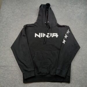 Ninja Hoodie Mens Medium Black Crossed Swords Shuriken Gamer Pullover Graphic